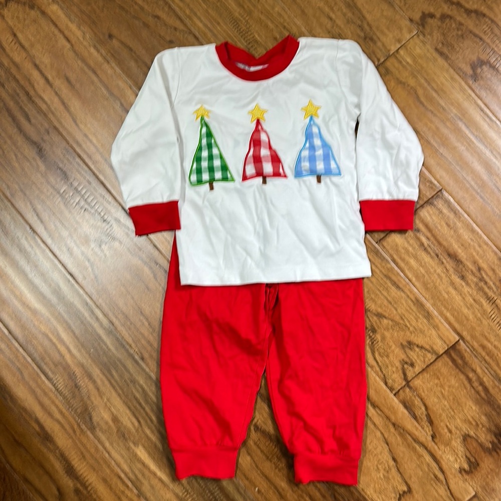 EUC Christmas PJs Appliqué Size 3T